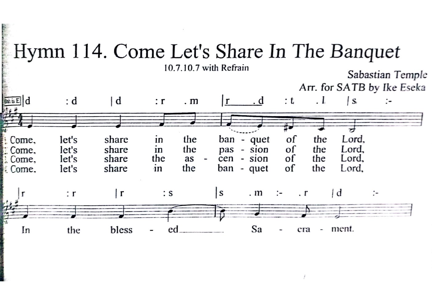 Hymn 114. Come Let's Share In The Banquet - Choir Script PDF Thumbnail