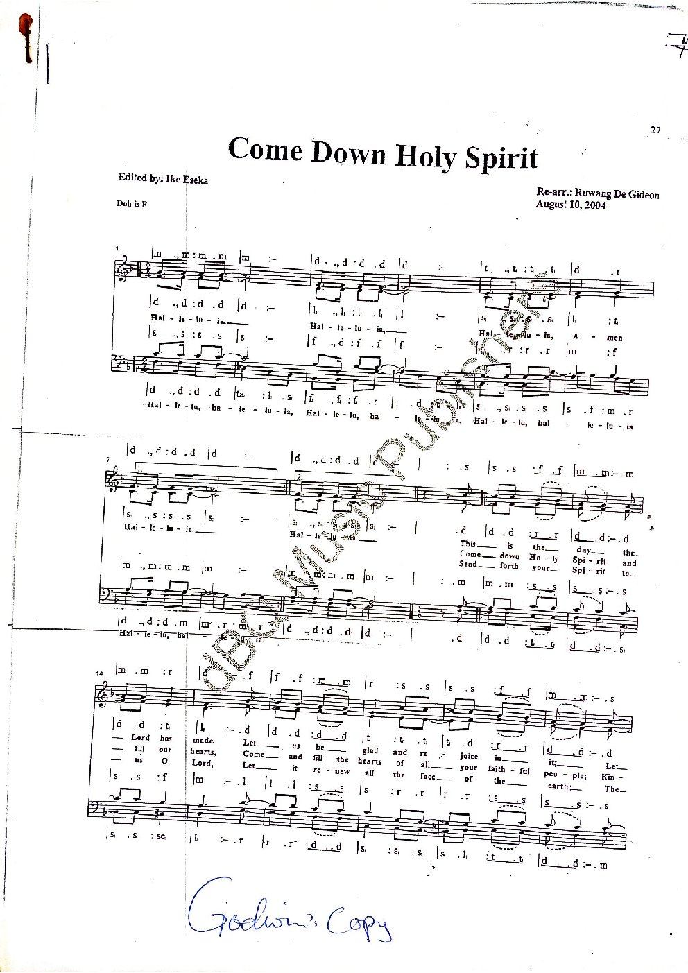 COME DOWN HOLY SPIRIT