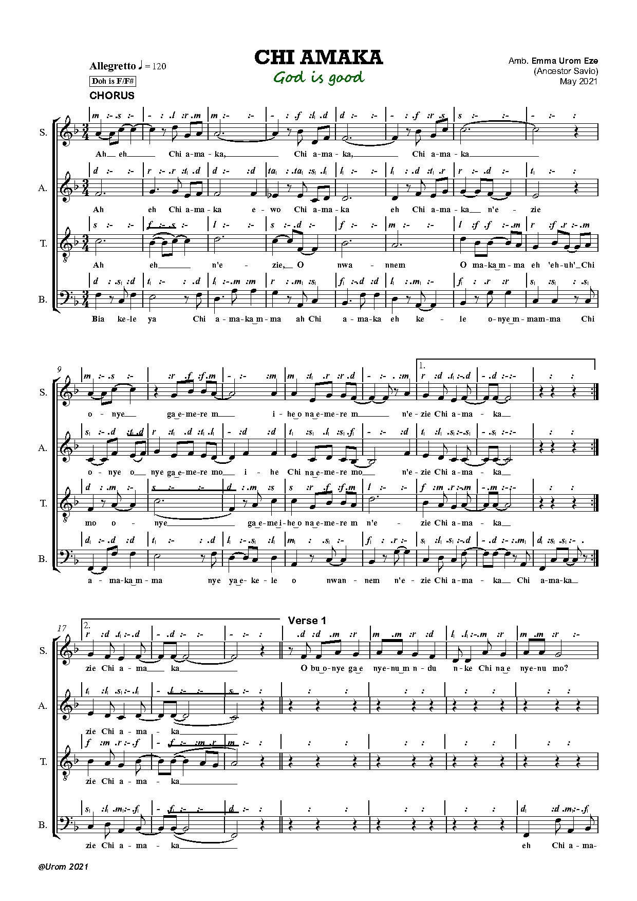 (Off) Chi Amaka - Emma Urom Eze - Download Choir Script PDF
