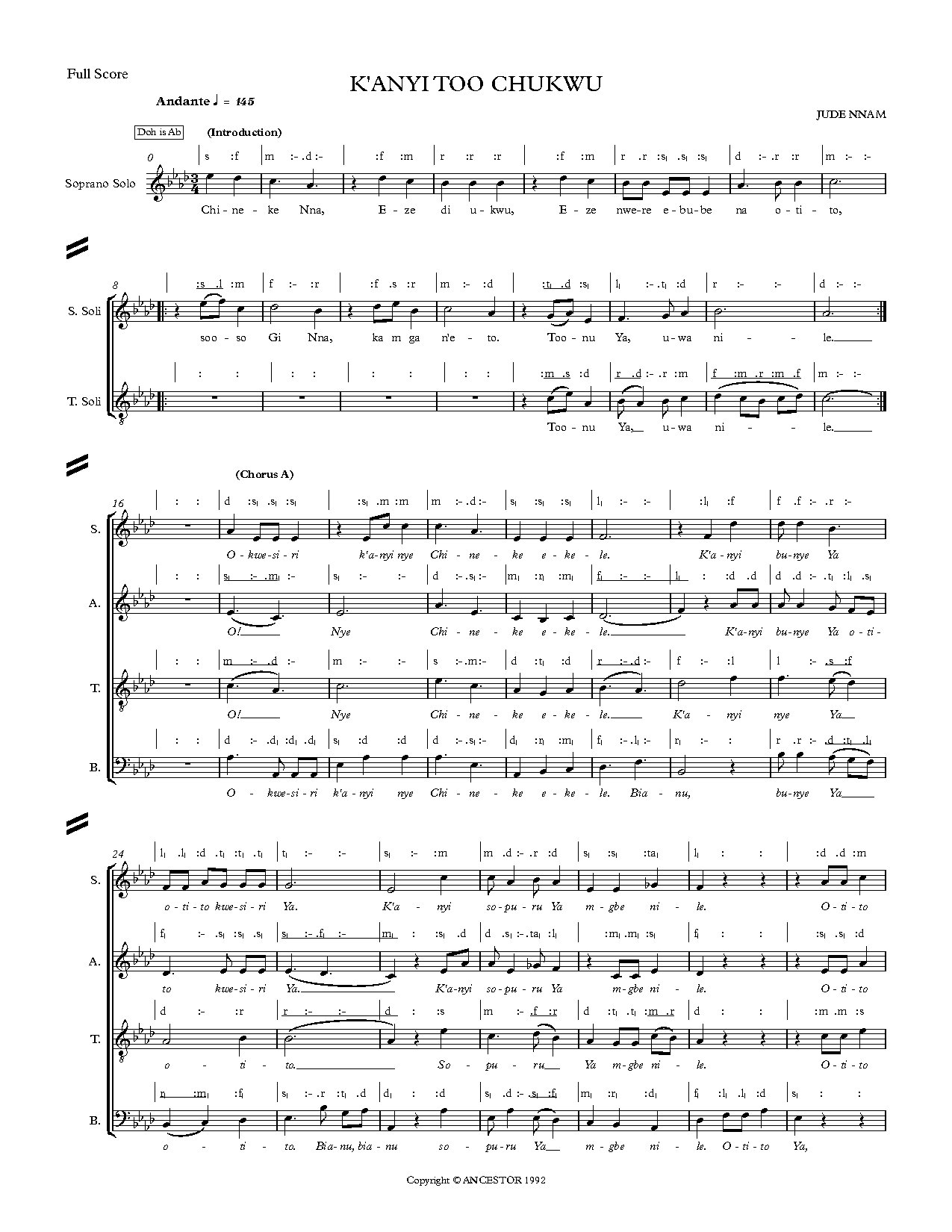 (Off) K'anyi Too Chukwu - Jude Nnam - Download Choir Script PDF