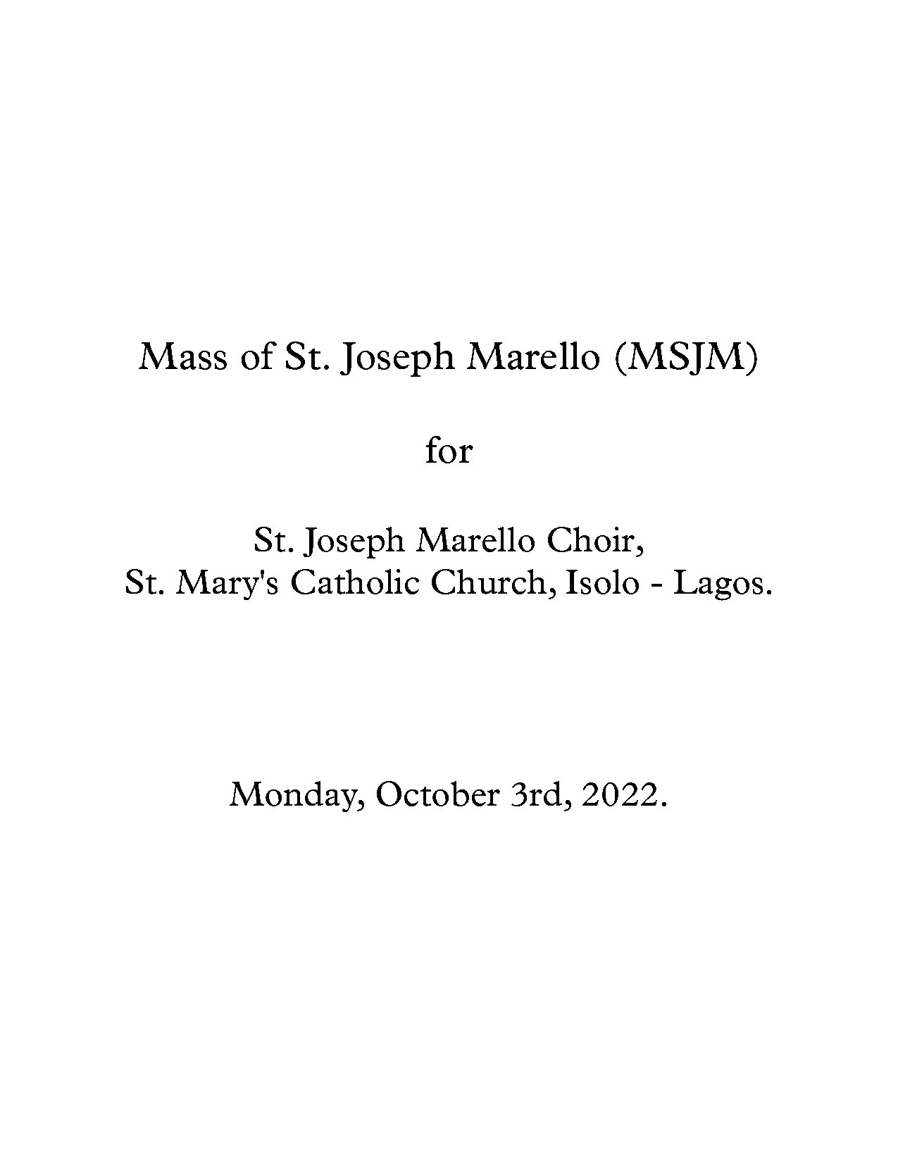 Lord Have Mercy (kyrie Eleison) - Mass Of St Joseph Marello - Download Choir Script PDF