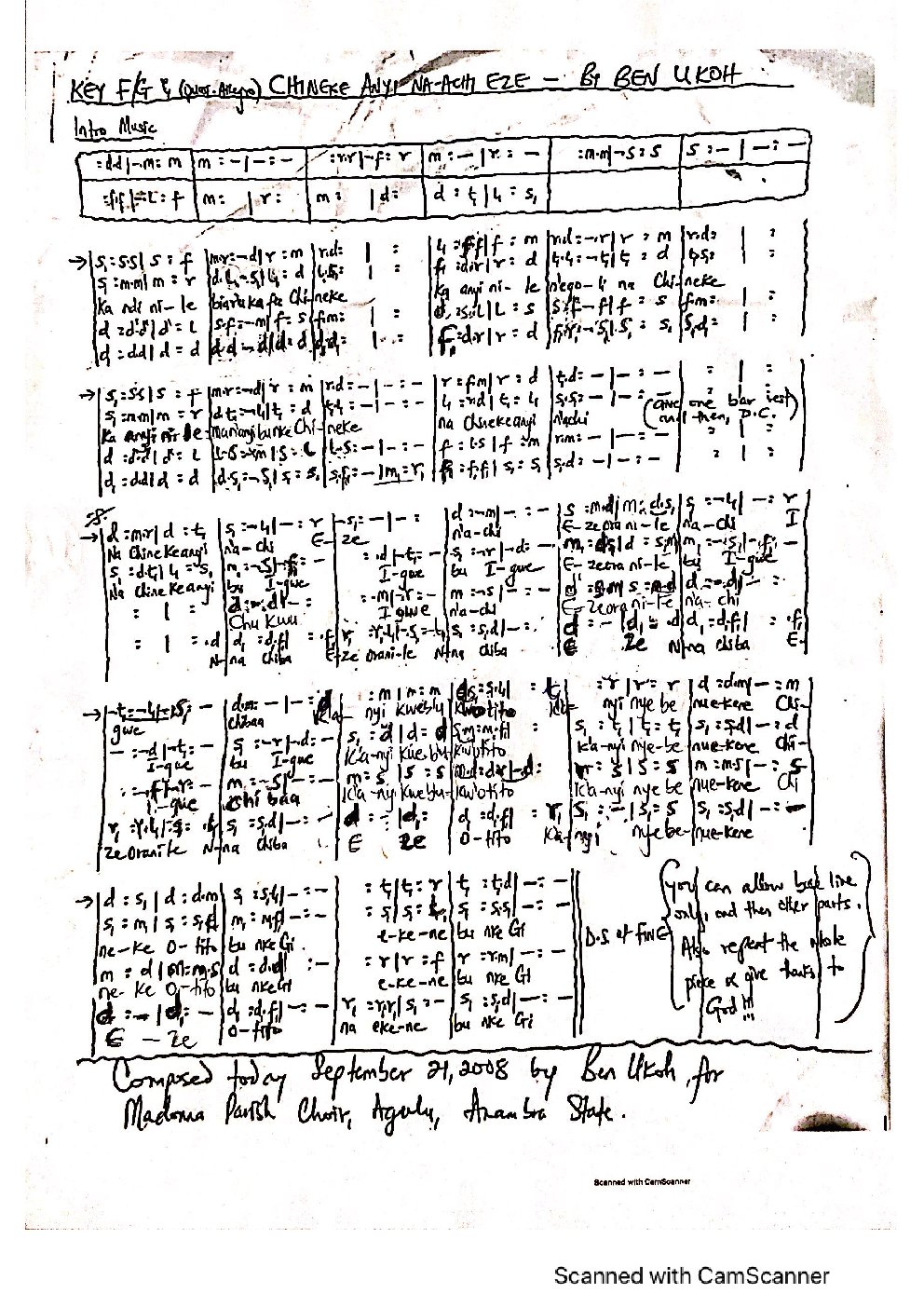 Chineke Anyi Na-Achi Eze - Choir Script PDF Thumbnail