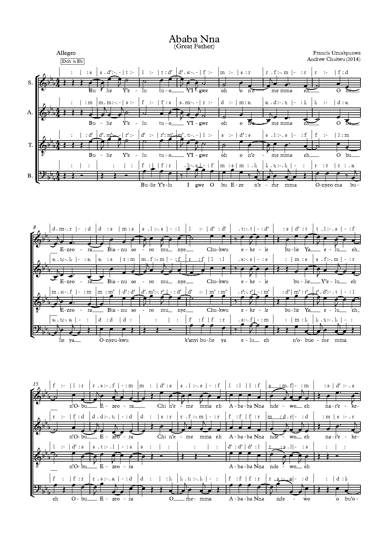(Off) Ababa Nna 2 - Francis Uzuakpunwa - Download Choir Script PDF