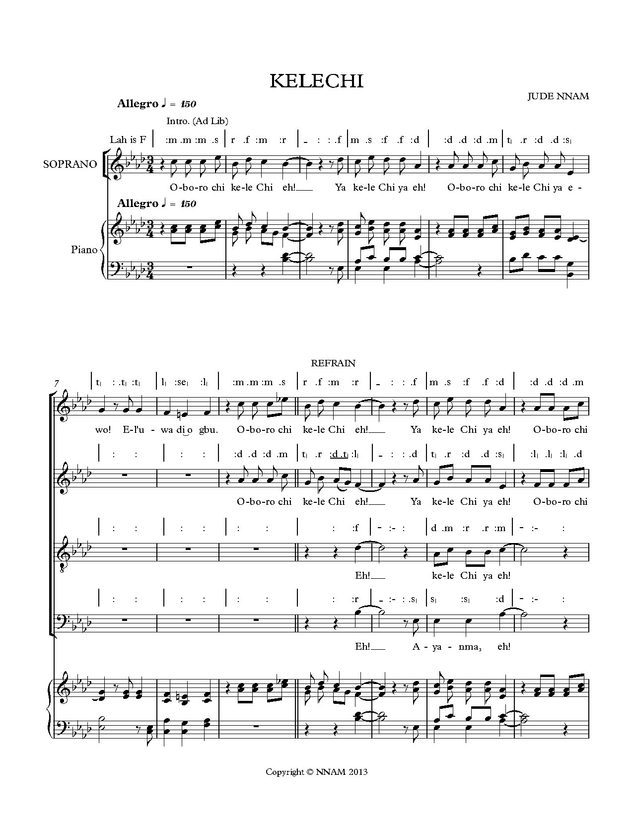 (Off) Kelechi - Jude Nnam - Download Choir Script PDF