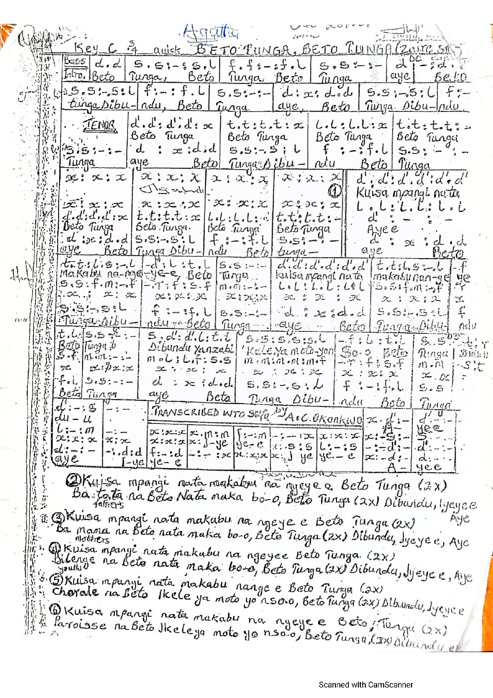 BETO TUNGA - Choir Script PDF Thumbnail