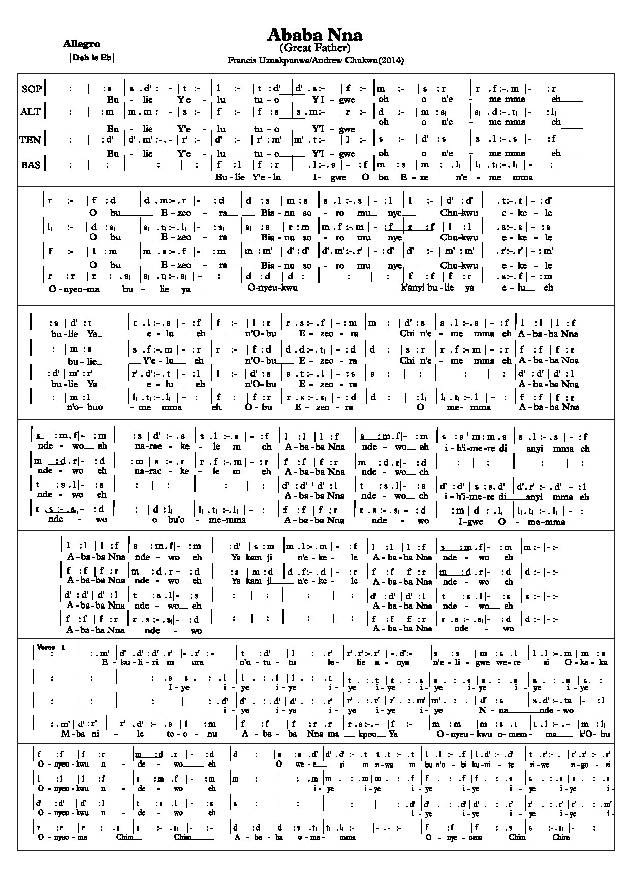 (Off) Ababa Nna - Download Choir Script PDF