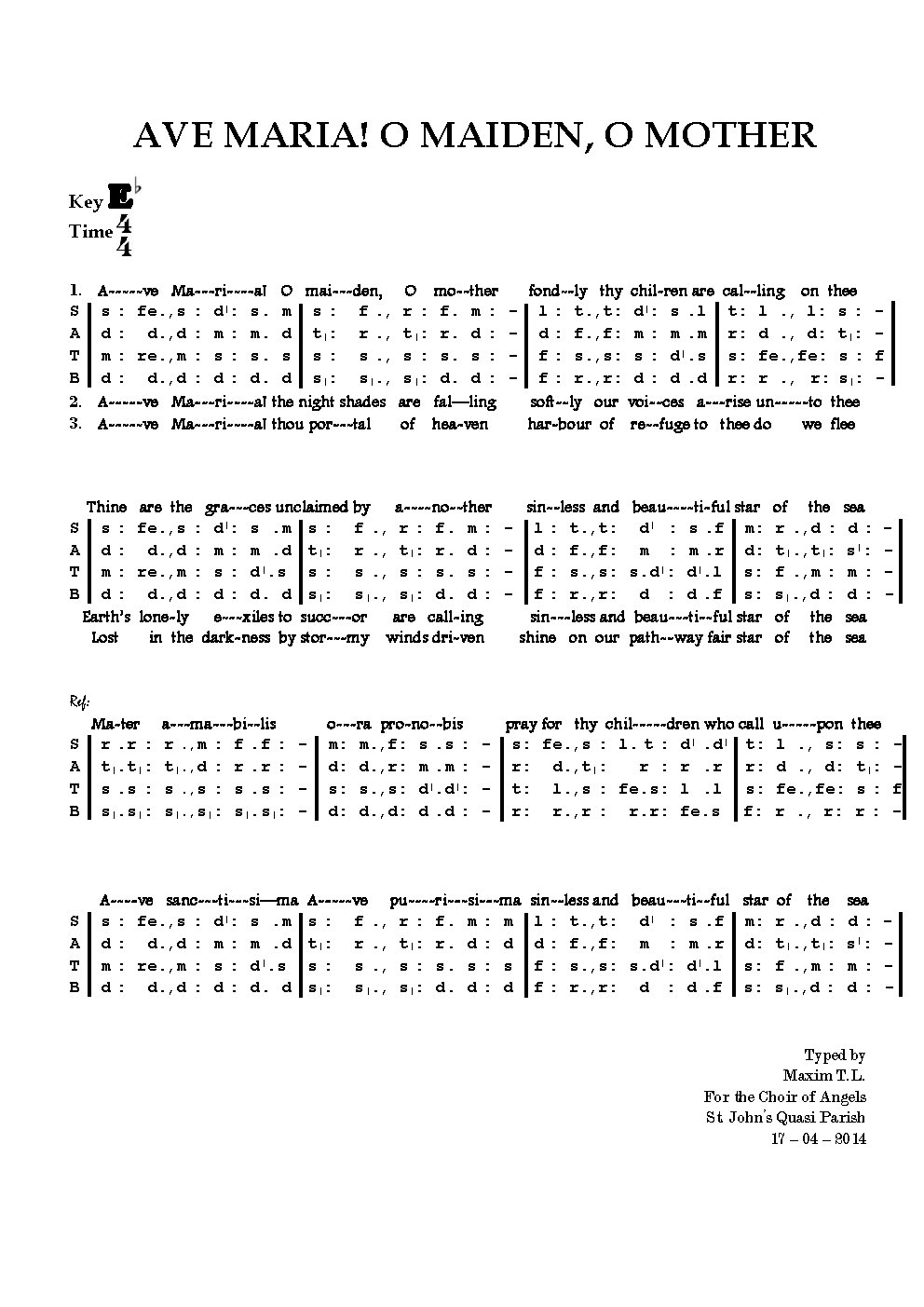 AVE MARIA! O MAIDEN, O MOTHER - Choir Script PDF Thumbnail
