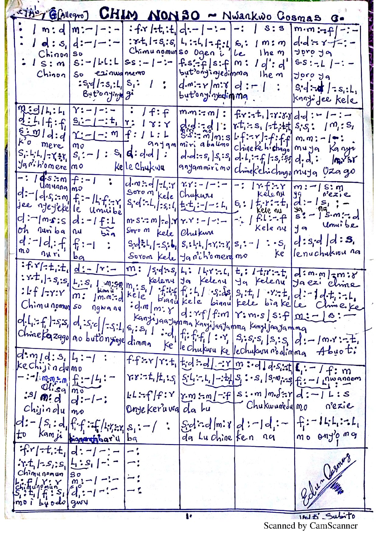 (Off) Chim Nonso - Nwankwo Cosmas - Download Choir Script PDF