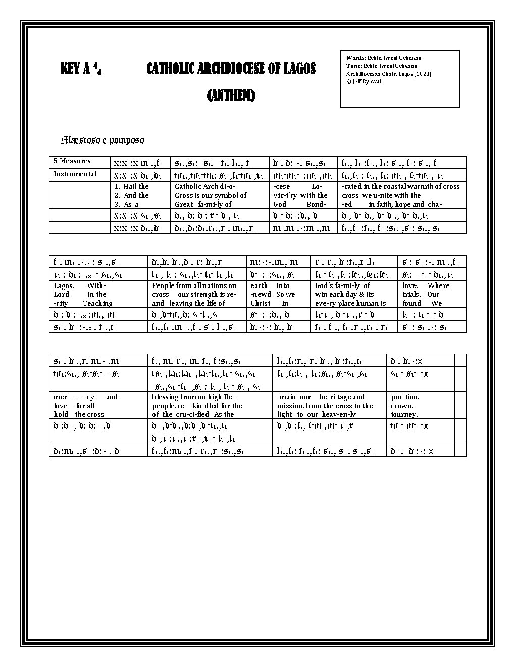CATHOLIC ARCHDIOCESE OF LAGOS (ANTHEM)