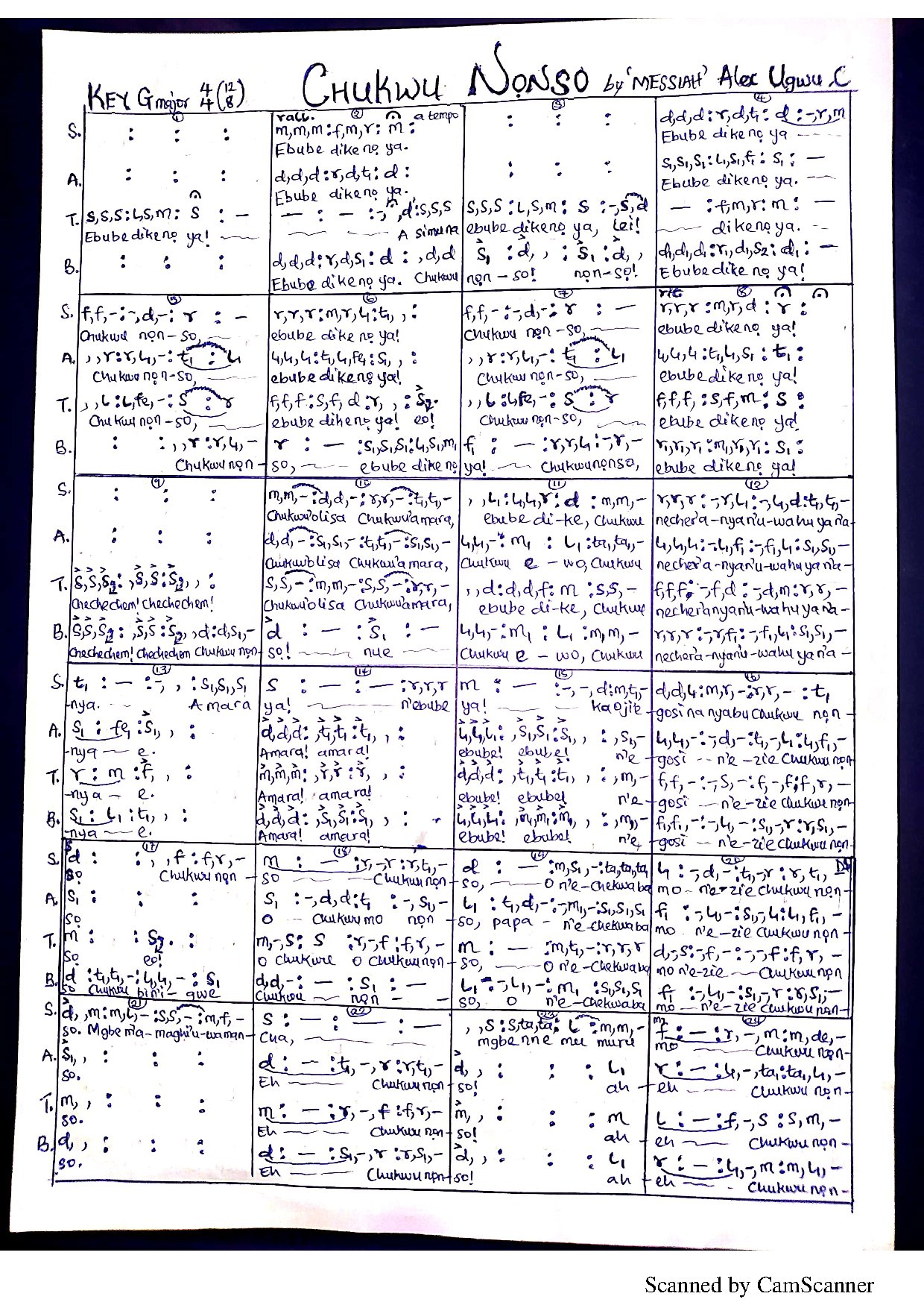 (Off) Chukwu Nọnso - Alex Ugwu - Download Choir Script PDF