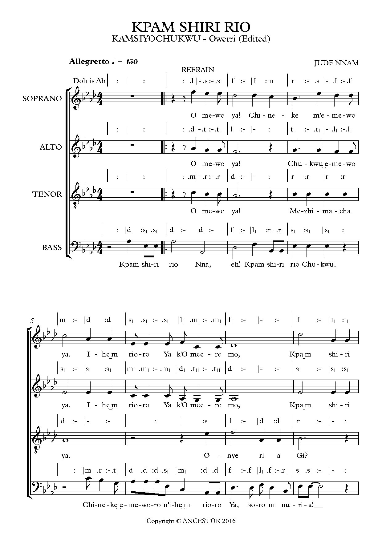(Off) Kpam Shiri Rio - Jude Nnam - Download Choir Script PDF