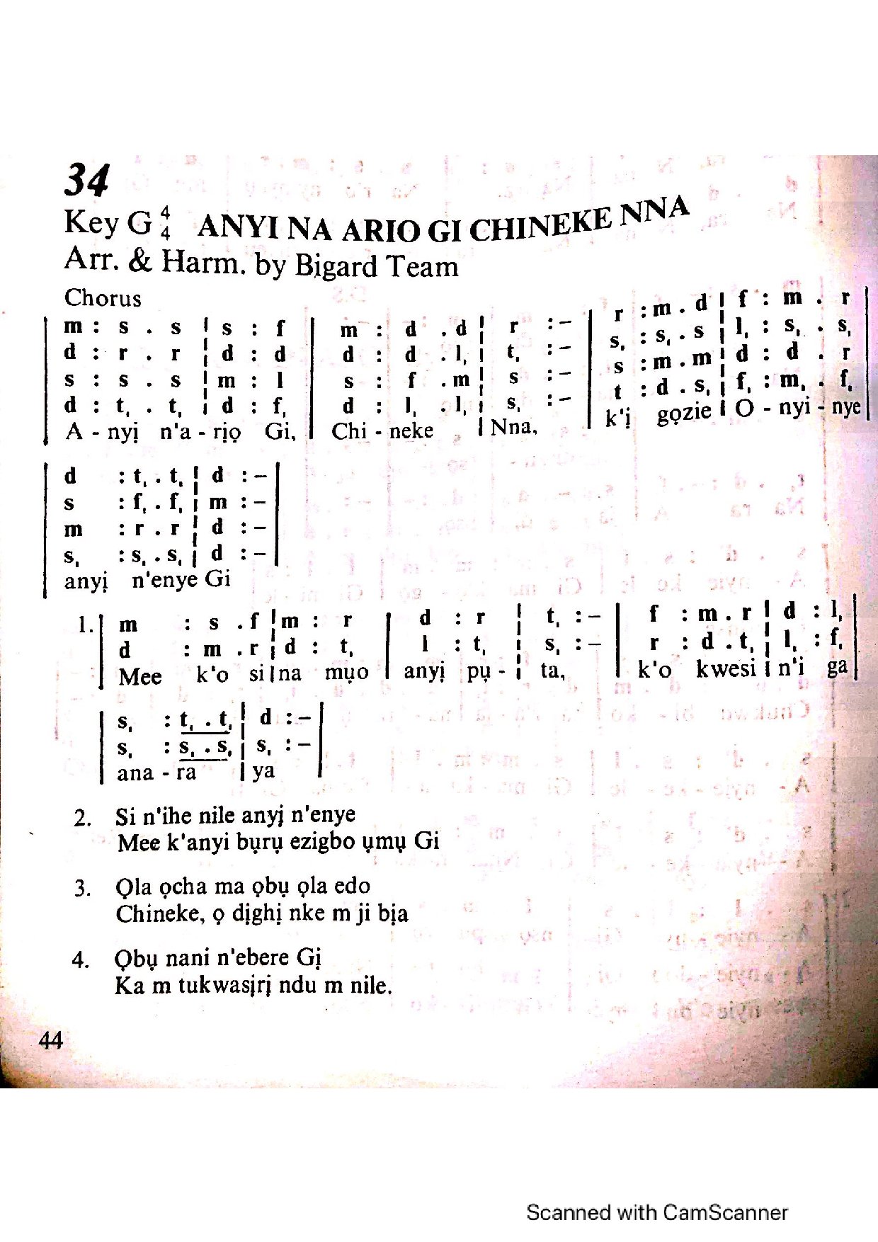 (Off) Anyi N’ario Gi Chineke Nna - Bigard Team - Download Choir Script PDF