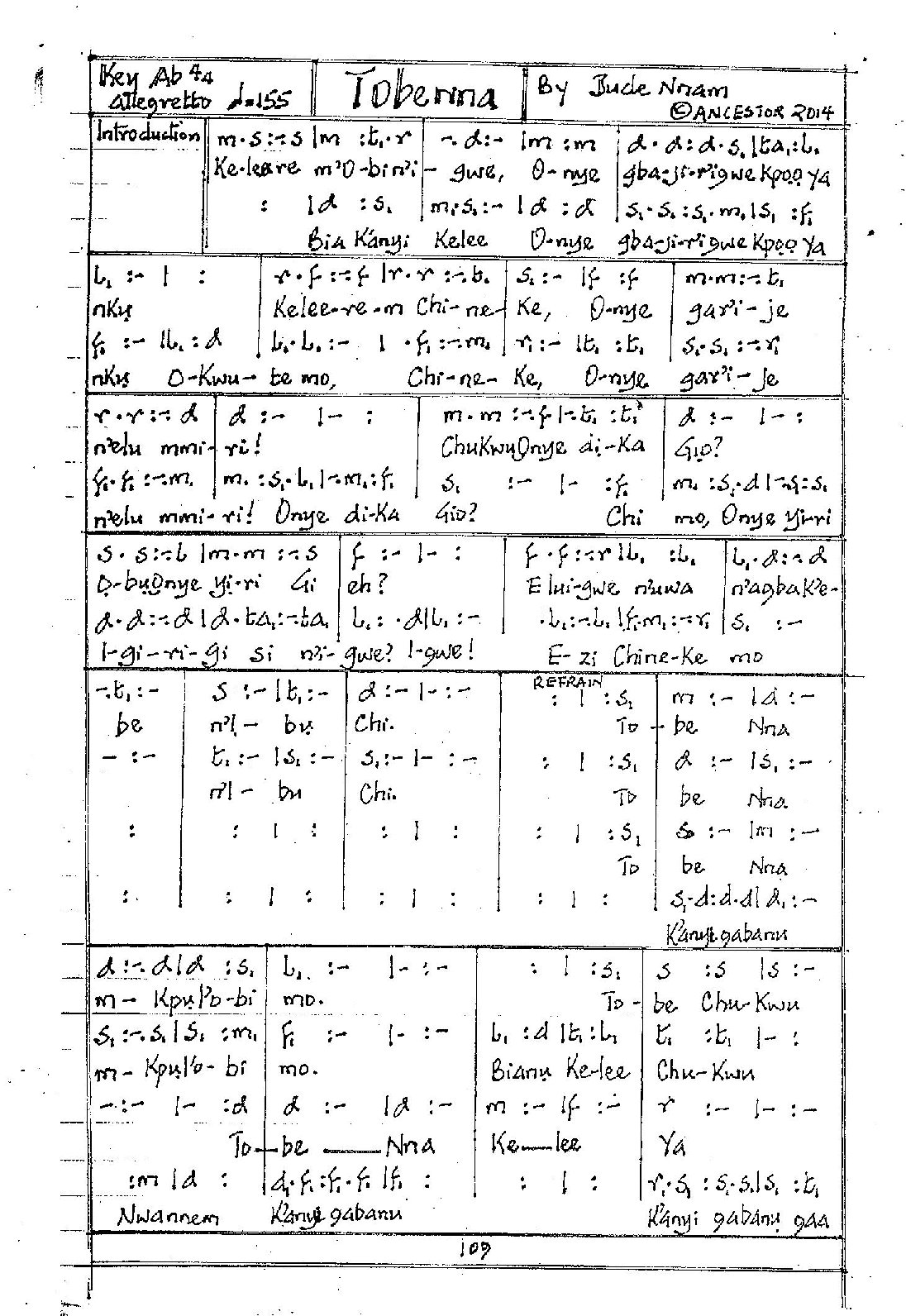 (Off) Tobenna - Jude Nnam - Download Choir Script PDF