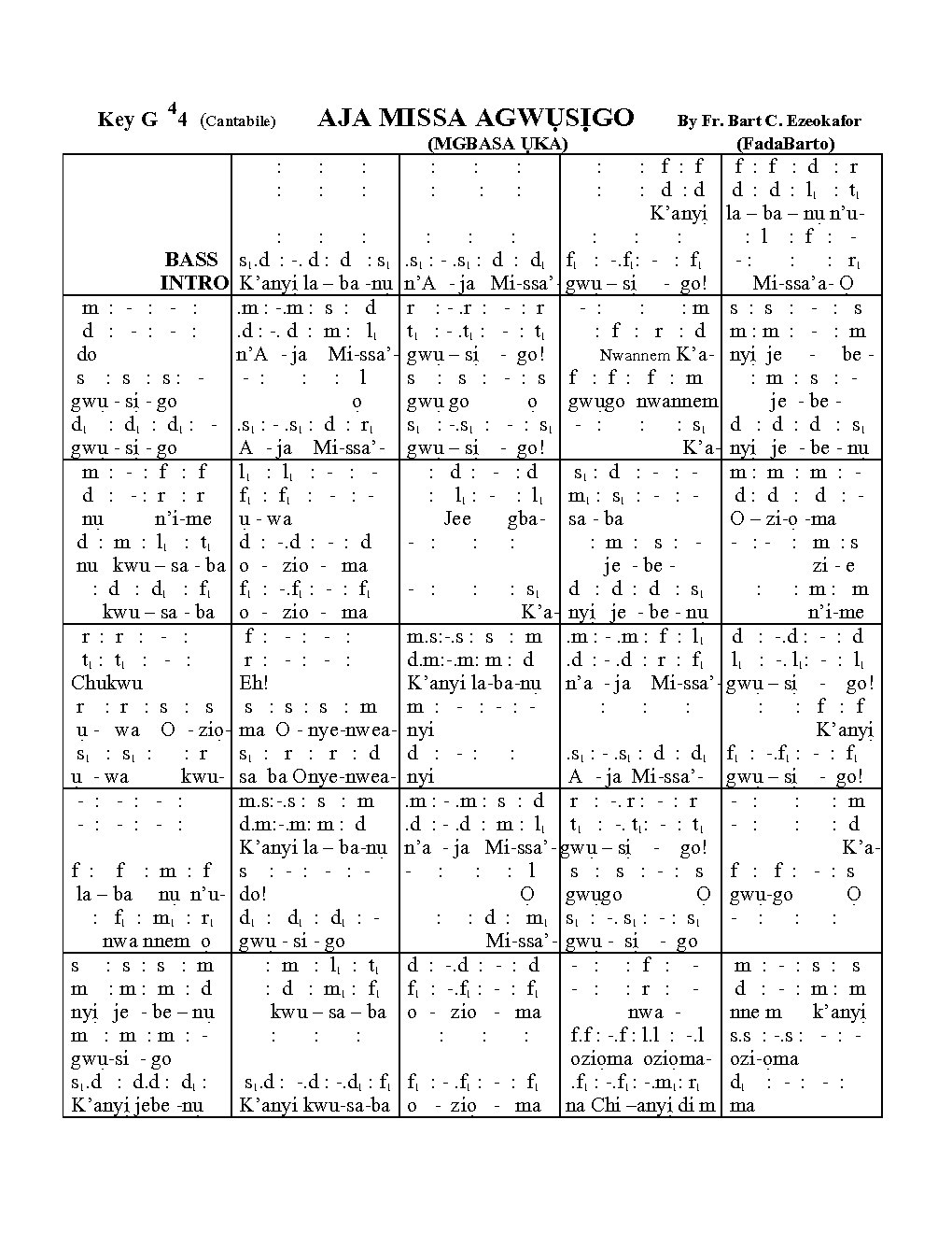 AJA MISSA AGWỤSỊGO