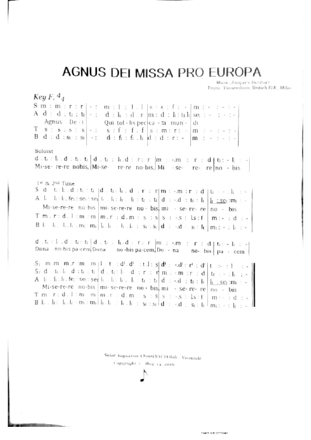 Agnus Dei Missa Pro Europa - Choir Script PDF Thumbnail