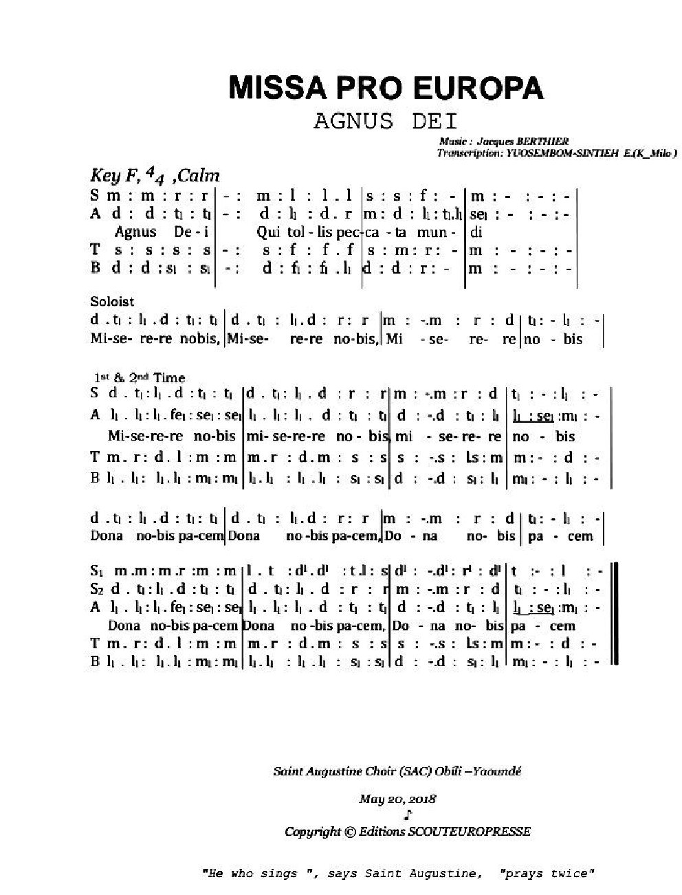 MISSA PRO EUROPA: AGNUS DEI