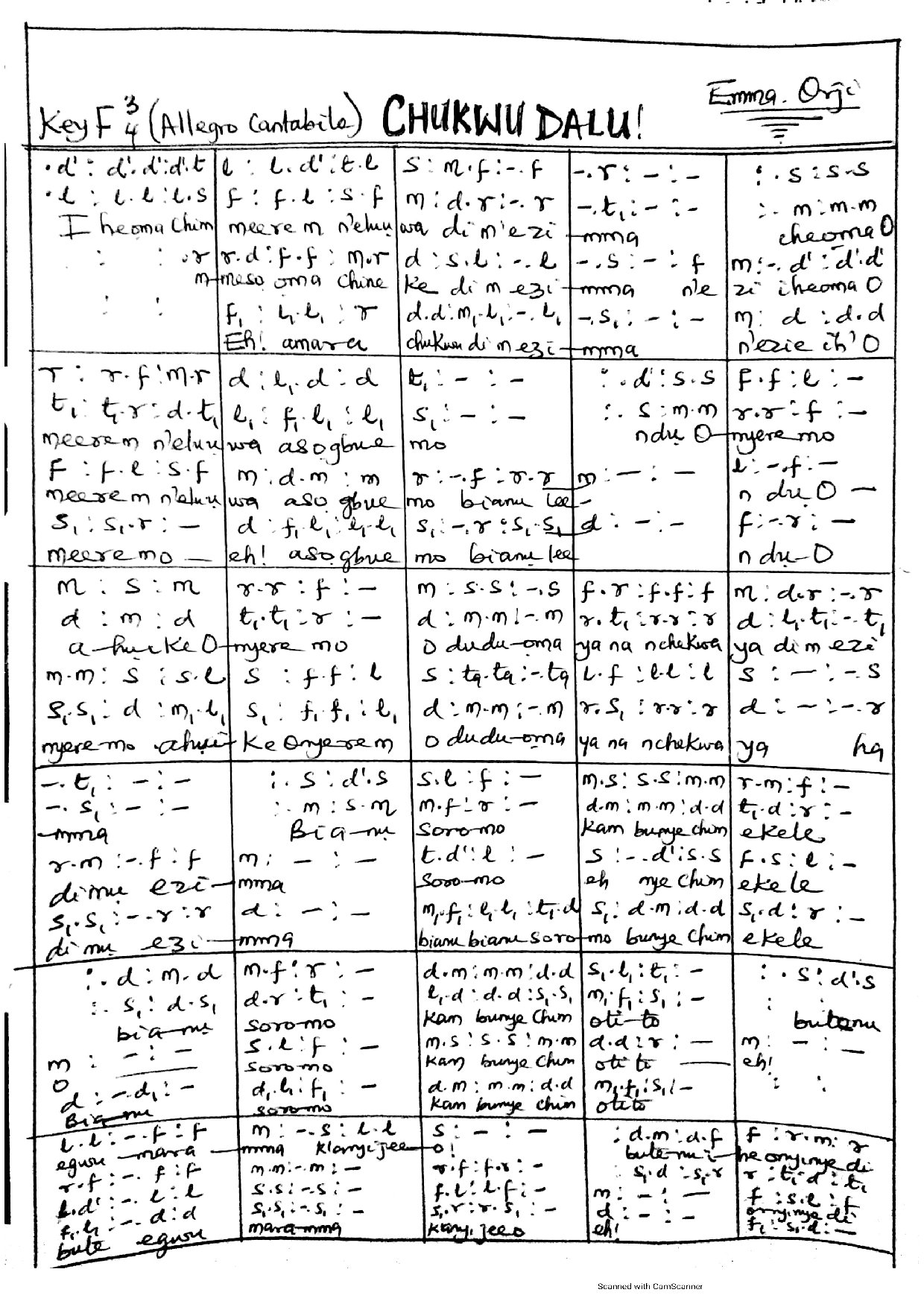 (Off) Chukwu Daalu - Emma Orji - Download Choir Script PDF