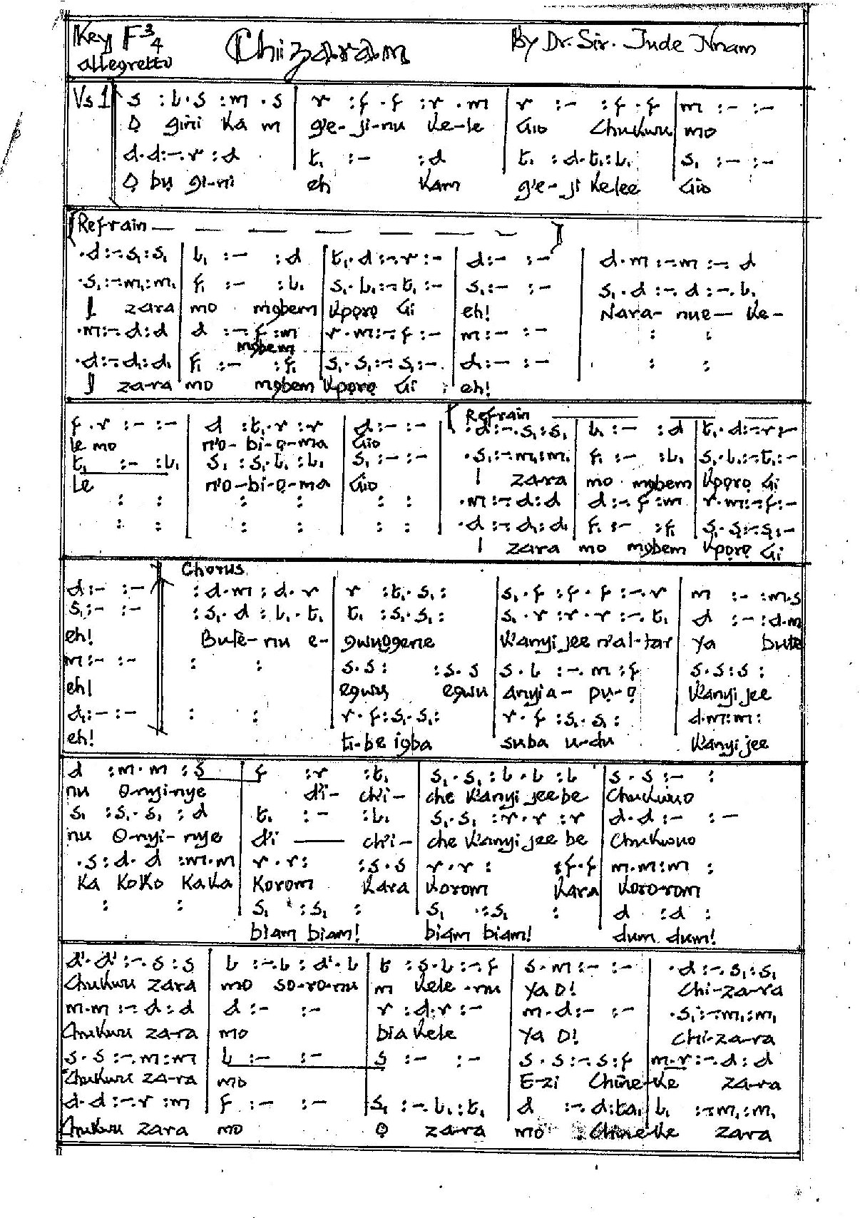 (Off) Chizaram - Jude Nnam (ali Okoro Script) - Download Choir Script PDF