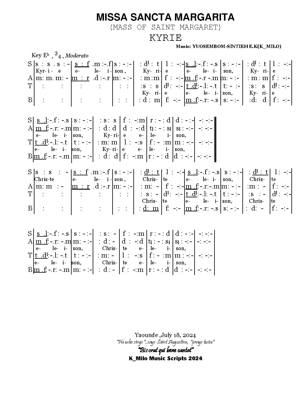 MISSA SANCTA MARGARITA