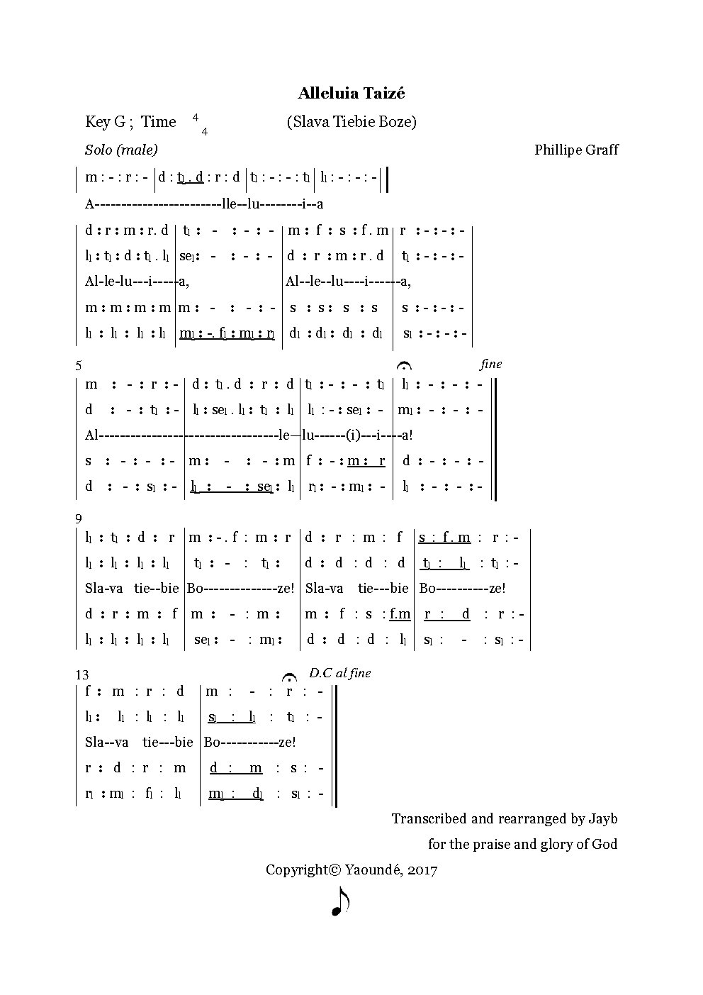Alleluia Taizé (Slava Tiebie Boze)