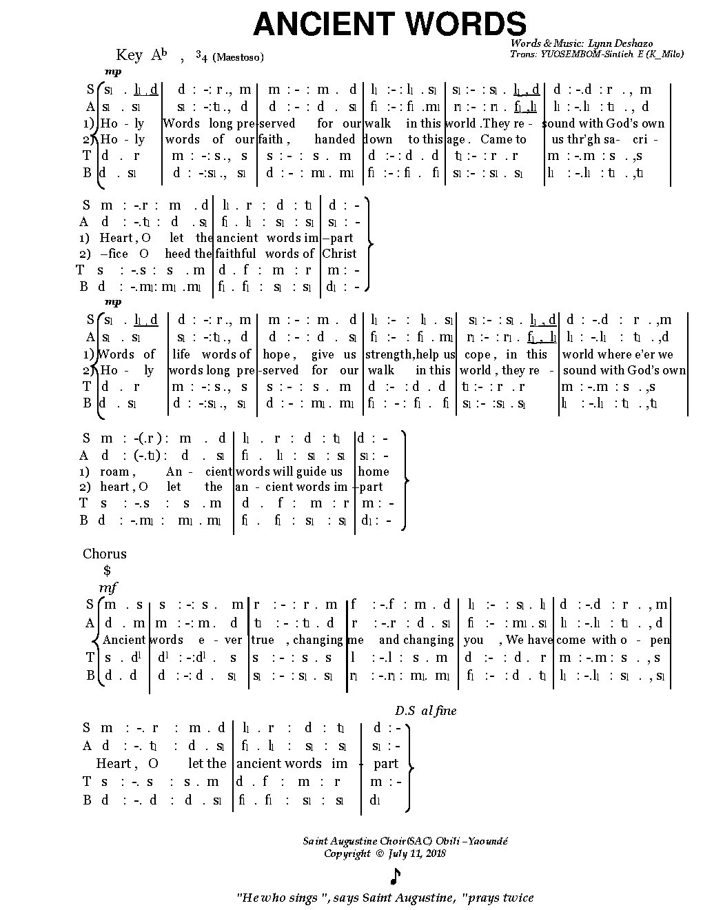 ANCIENT WORDS - Choir Script PDF Thumbnail