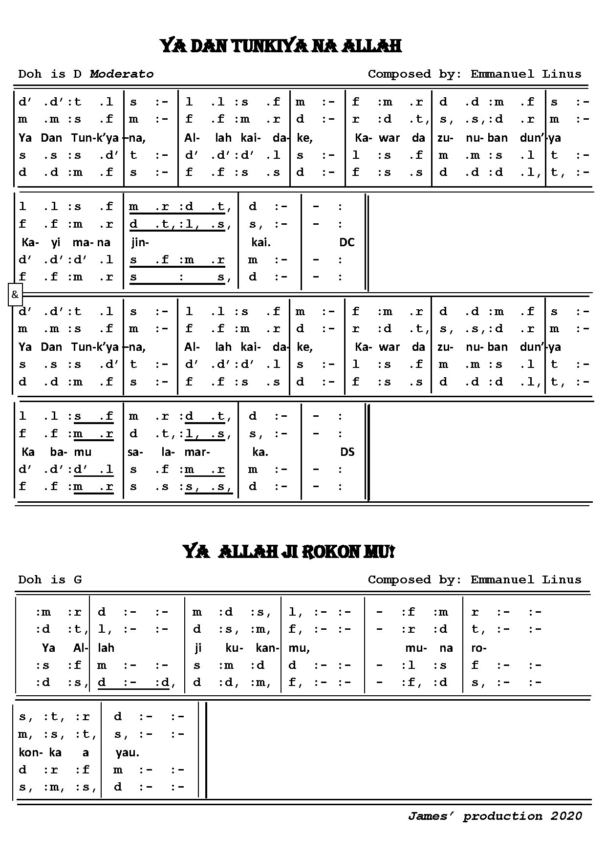 Ya Ubangiji By Emmanuel Linus - Download Choir Script PDF