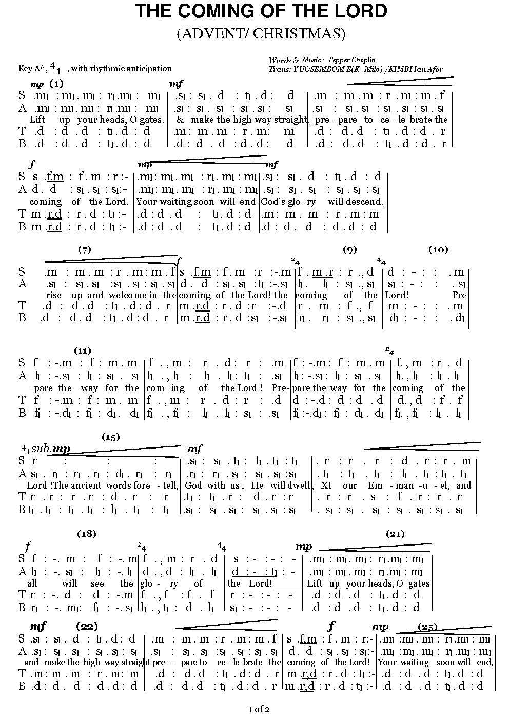 THE COMING OF THE LORD
