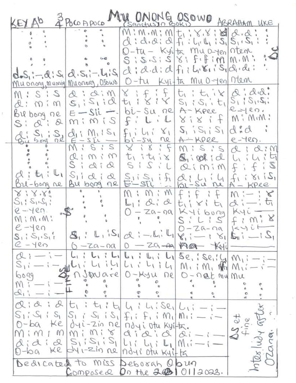 Mu ONONG OSOWO (Sanctus in Boki)