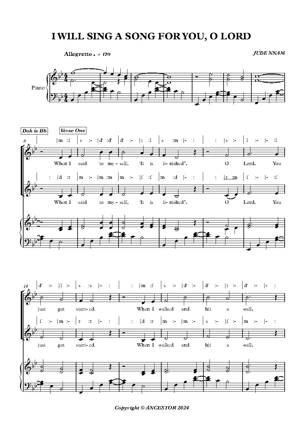I Will Sing A Song For You, O Lord
