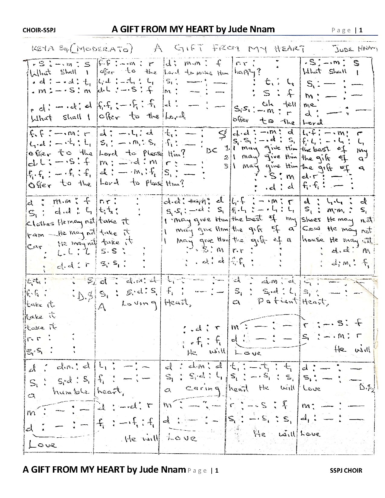 (OFF.) A Gift From My Heart - Jude - English - Download Choir Script PDF