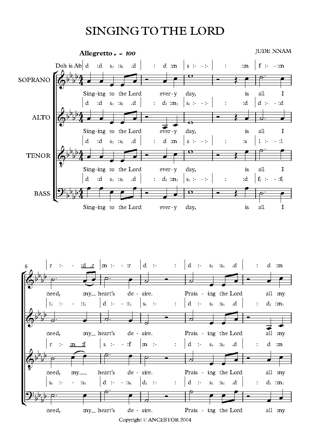SINGING TO THE LORD