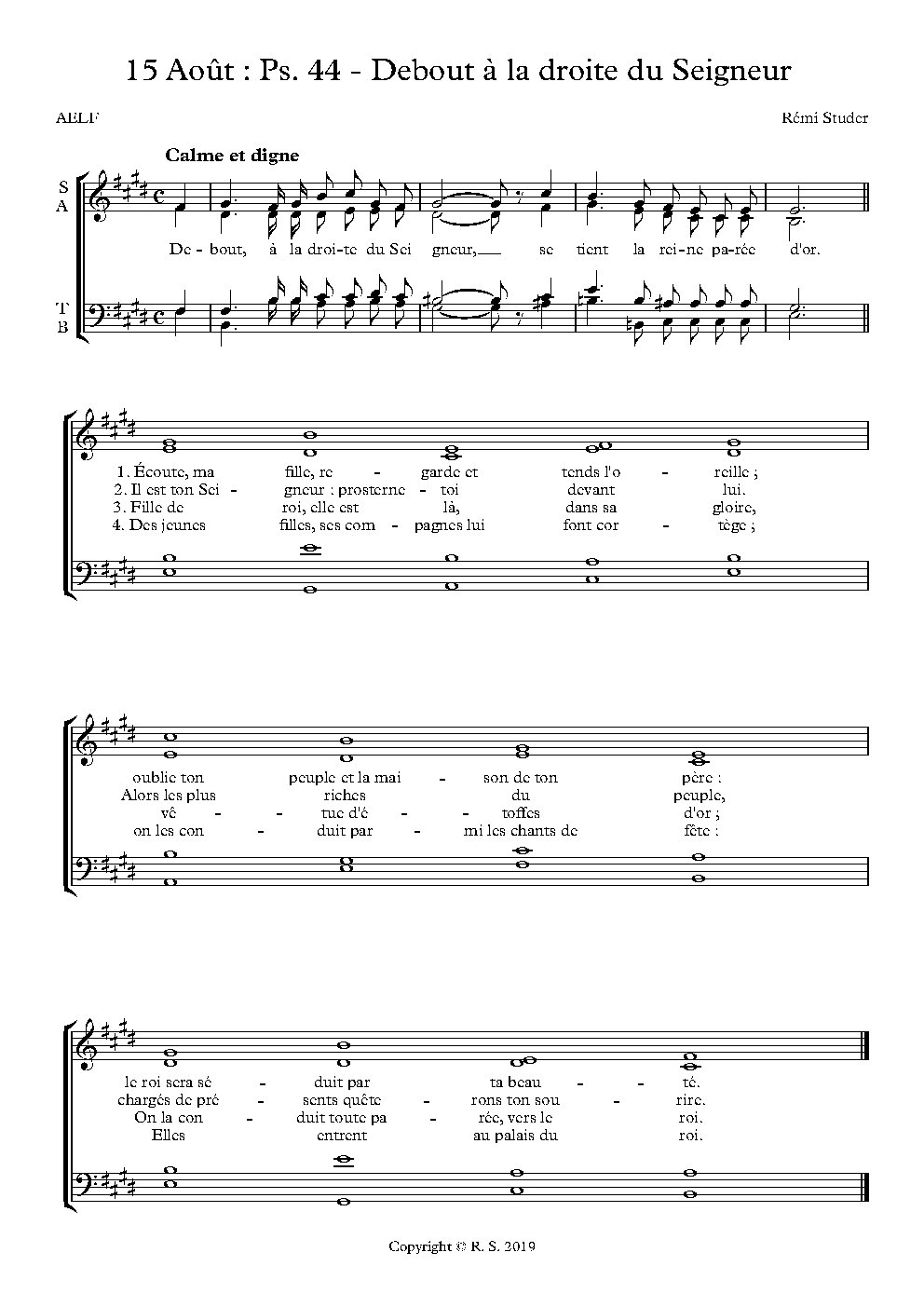 15 Août : Ps. 44 : Debout à la droite du Seigneur - Choir Script PDF Thumbnail