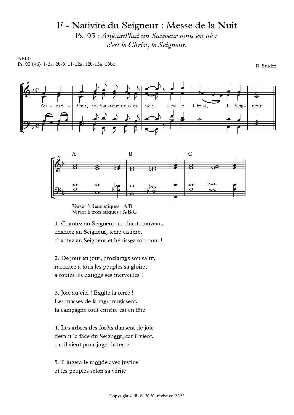 Nativité du Seigneur - Messe de la Nuit - Ps. 95 : Aujourd'hui un Sauveur nous est né - Choir Script PDF Thumbnail