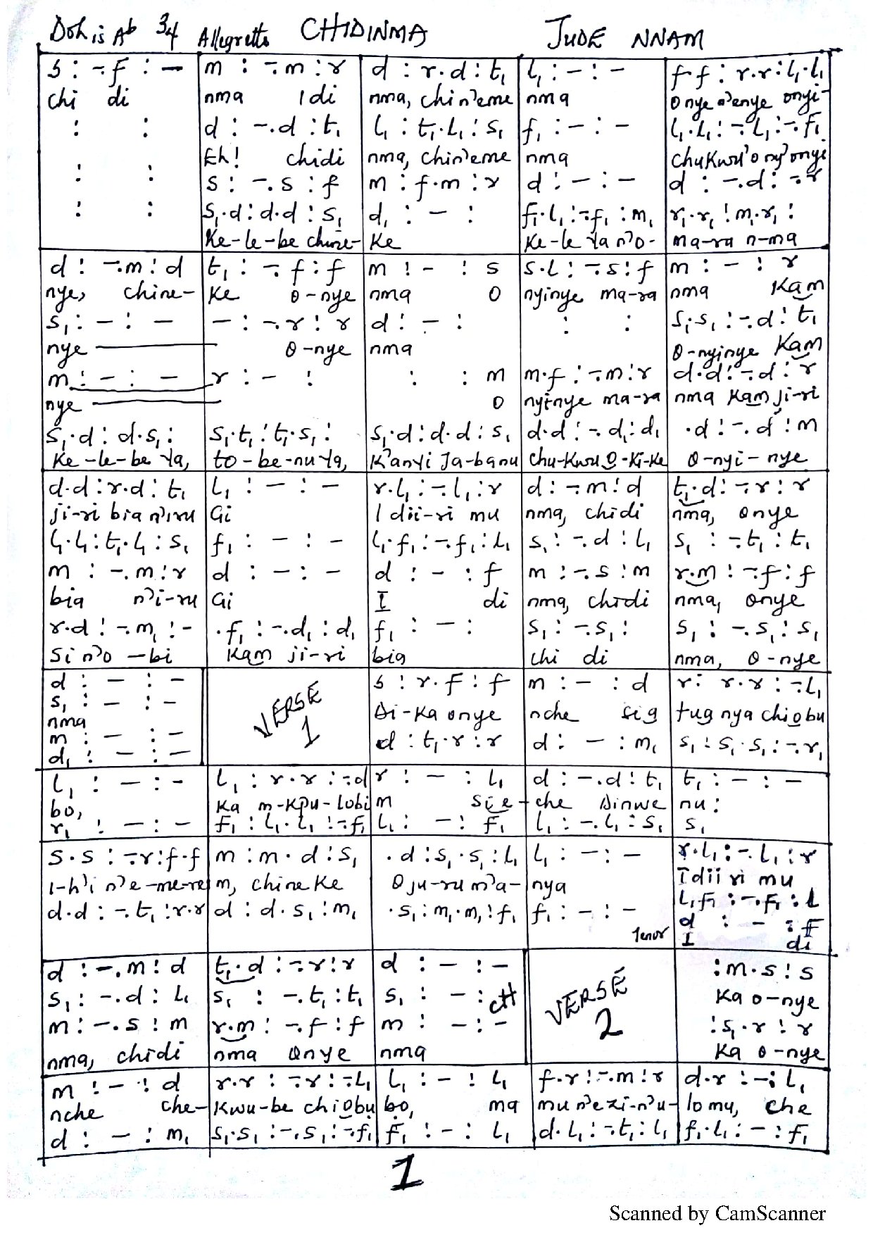 (Off) Chidimma - Jude Nnam - Download Choir Script PDF