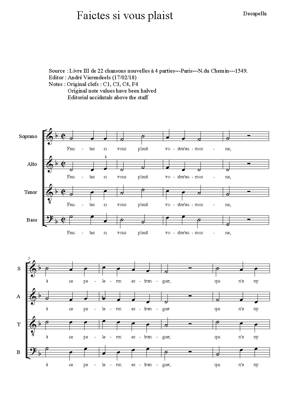 Faictes si vous plaist - Choir Script PDF Thumbnail