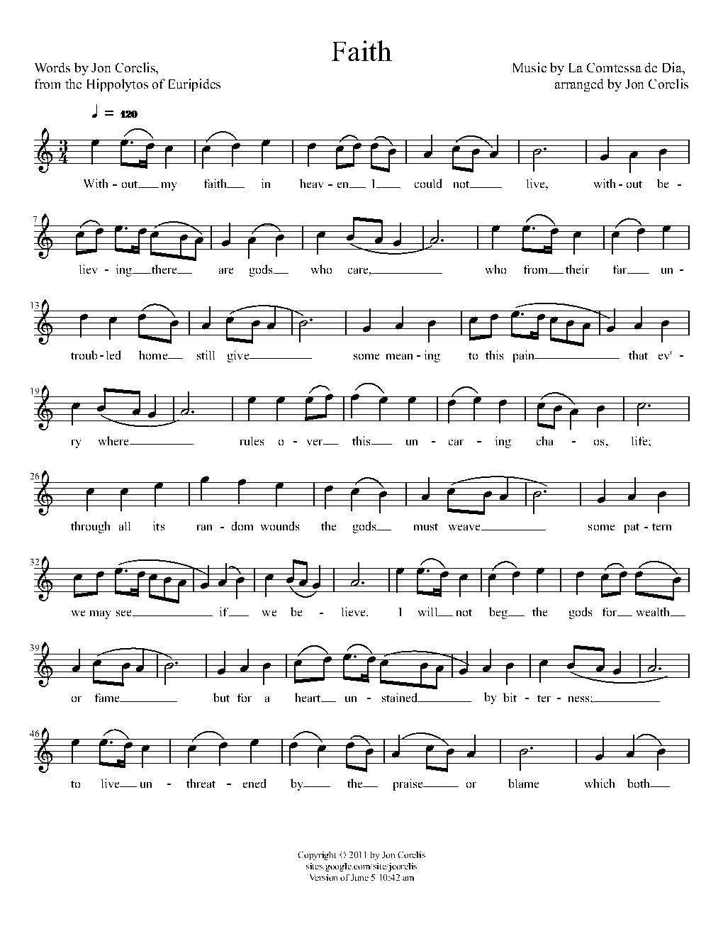 Faith: Chorus from Euripides' Hippolytos