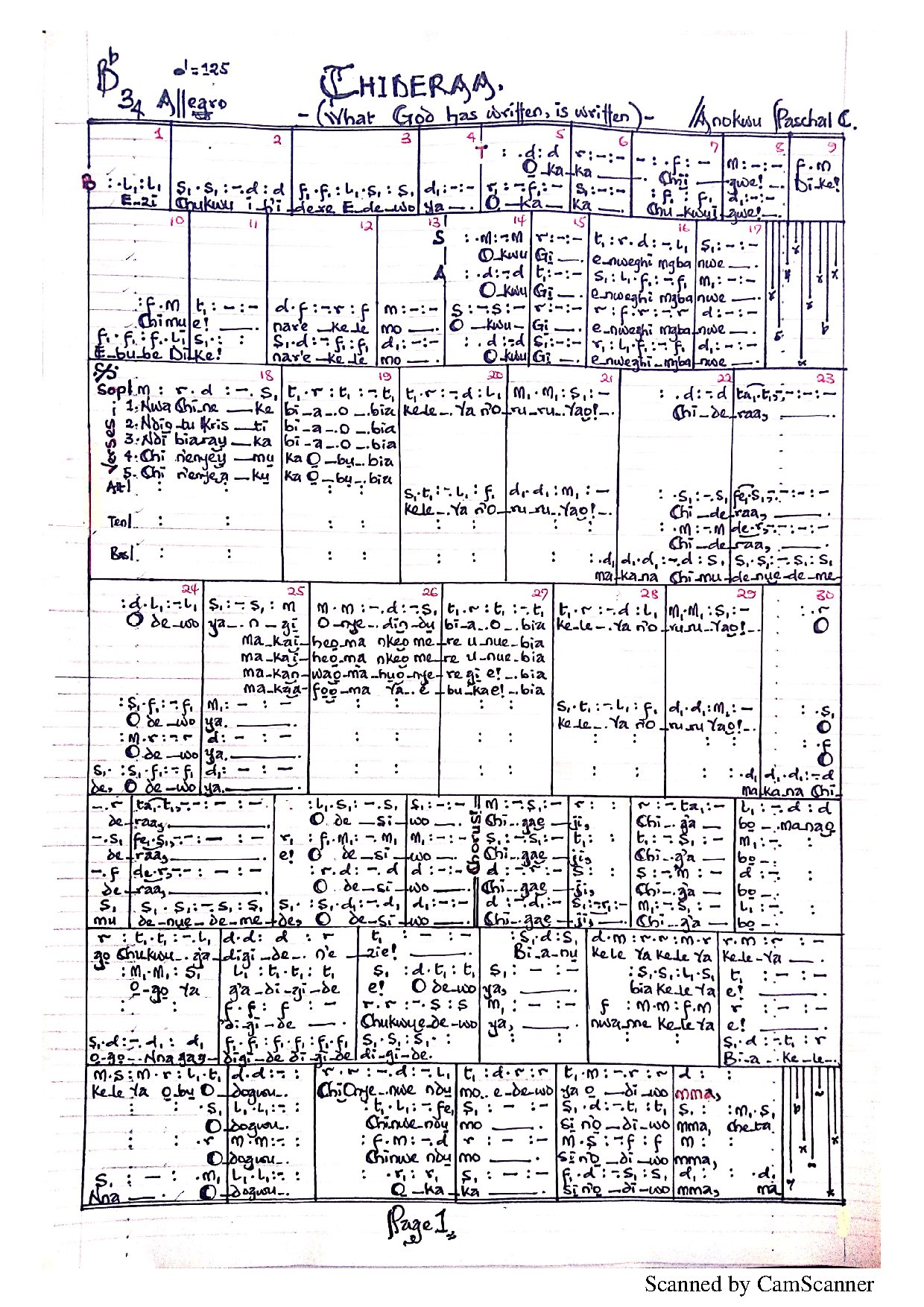 (Off) Chidera - Anukwu Paschal - Download Choir Script PDF
