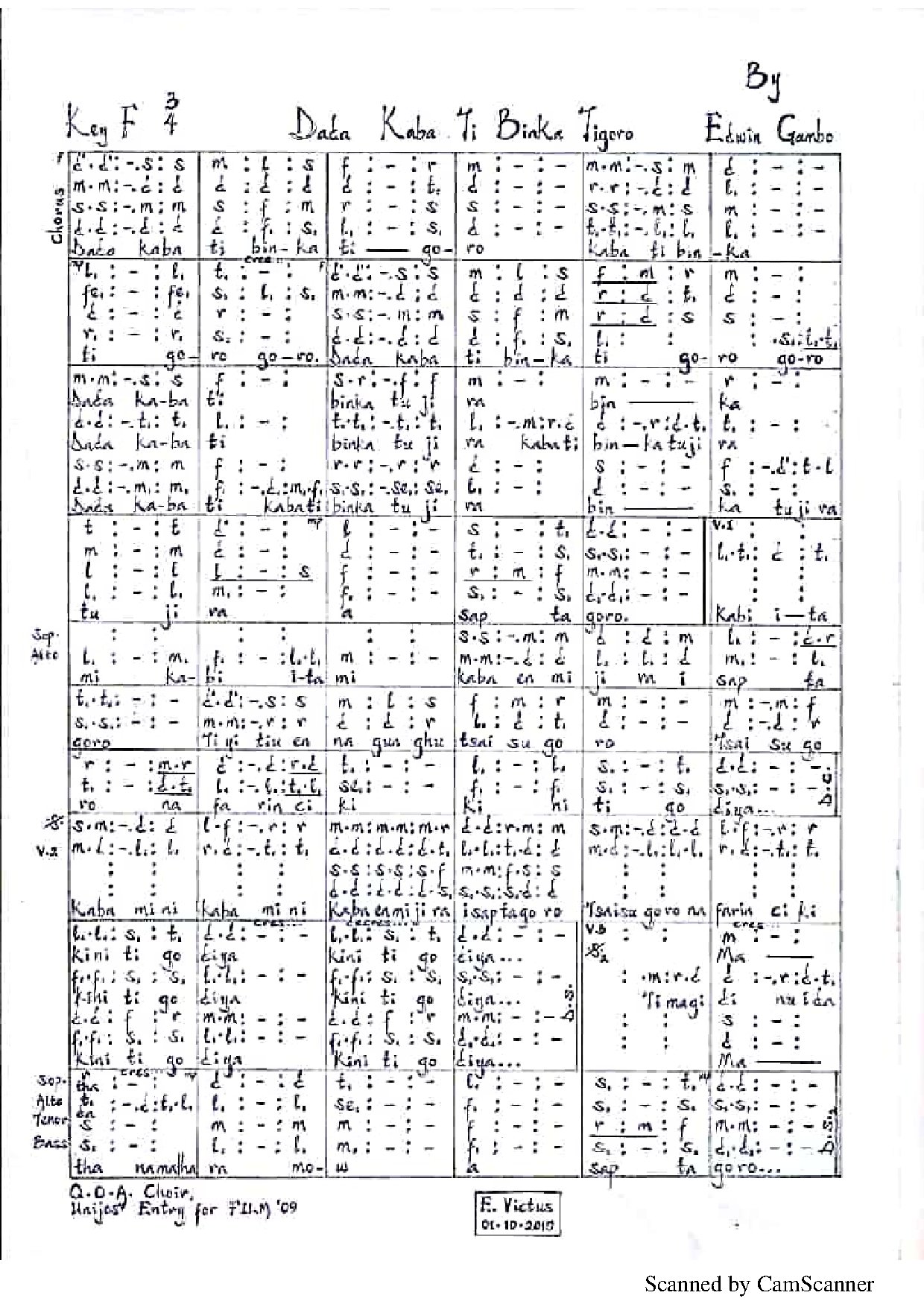 (Off) Dada Kaba To Binka Tigoro - Download Choir Script PDF