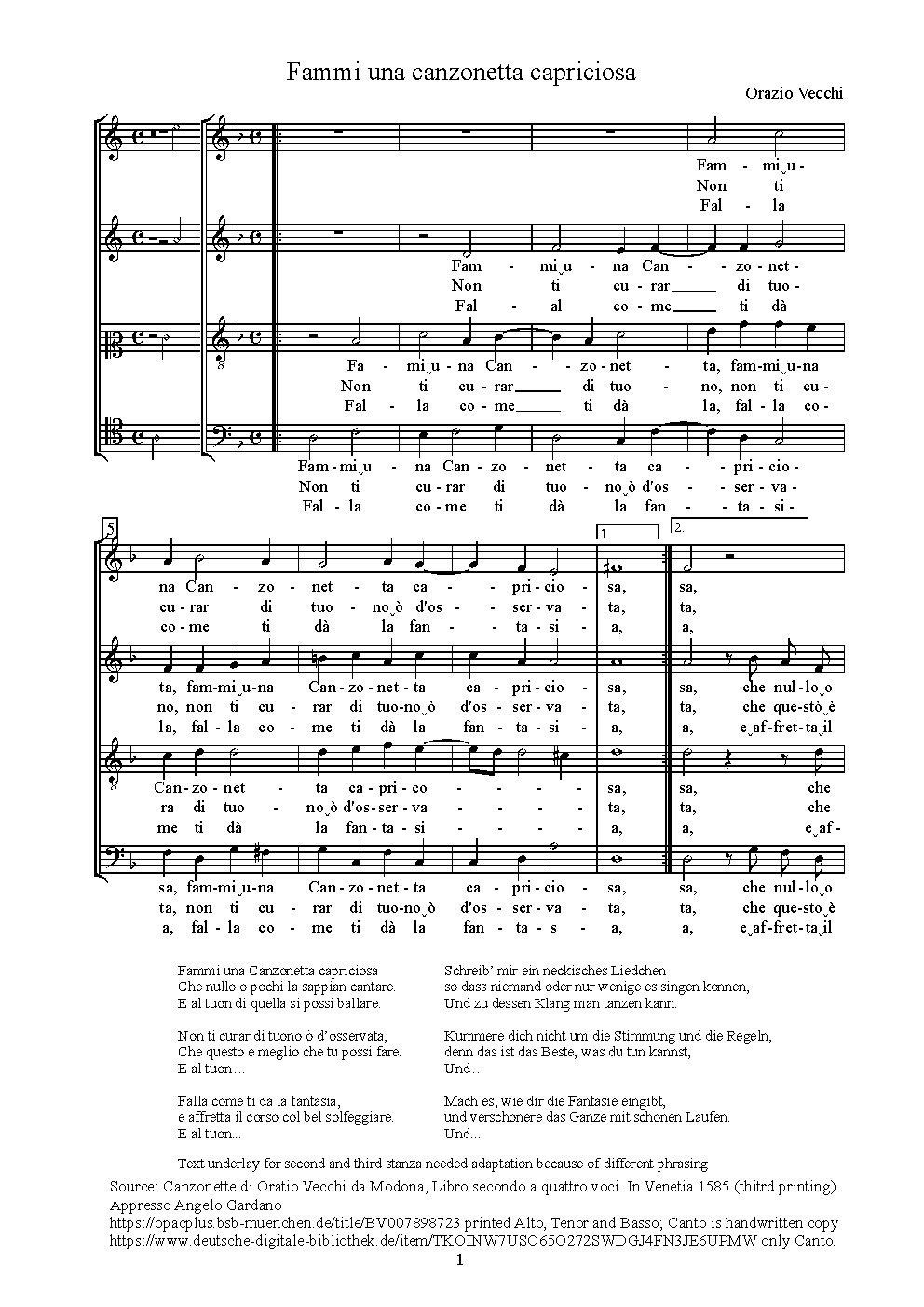 Fammi una canzonetta capriciosa - Choir Script PDF Thumbnail