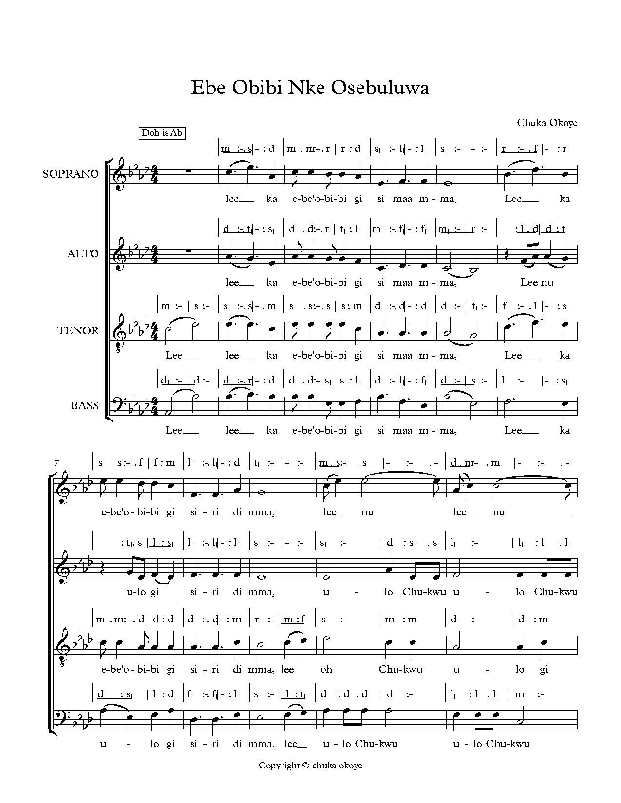 (Ent) Ebe Obibi Nke Osebuluwa - Download Choir Script PDF