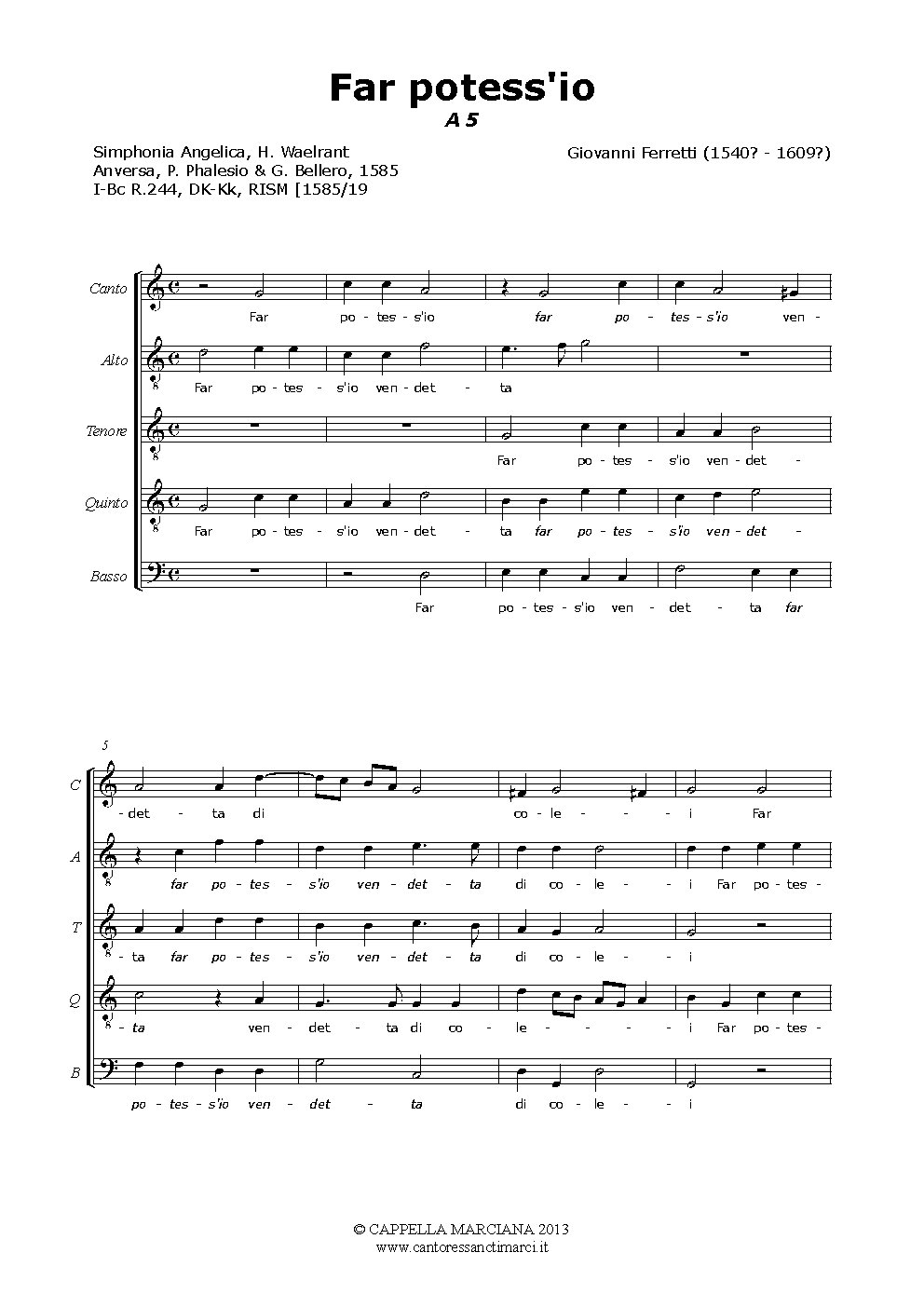 Far potess'io - Choir Script PDF Thumbnail