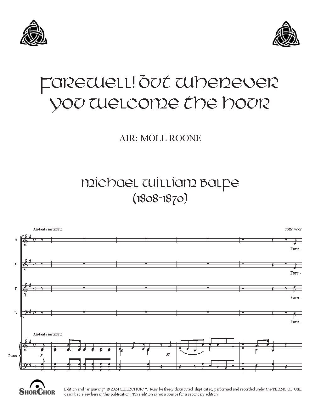 Farewell, but, whenever you welcome the hour - Choir Script PDF Thumbnail