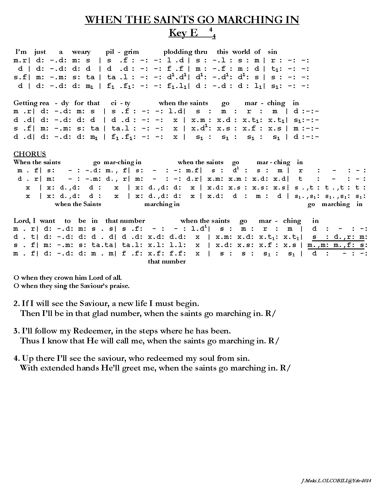 (Ent) When The Saints Go Marching In - New - Download Choir Script PDF