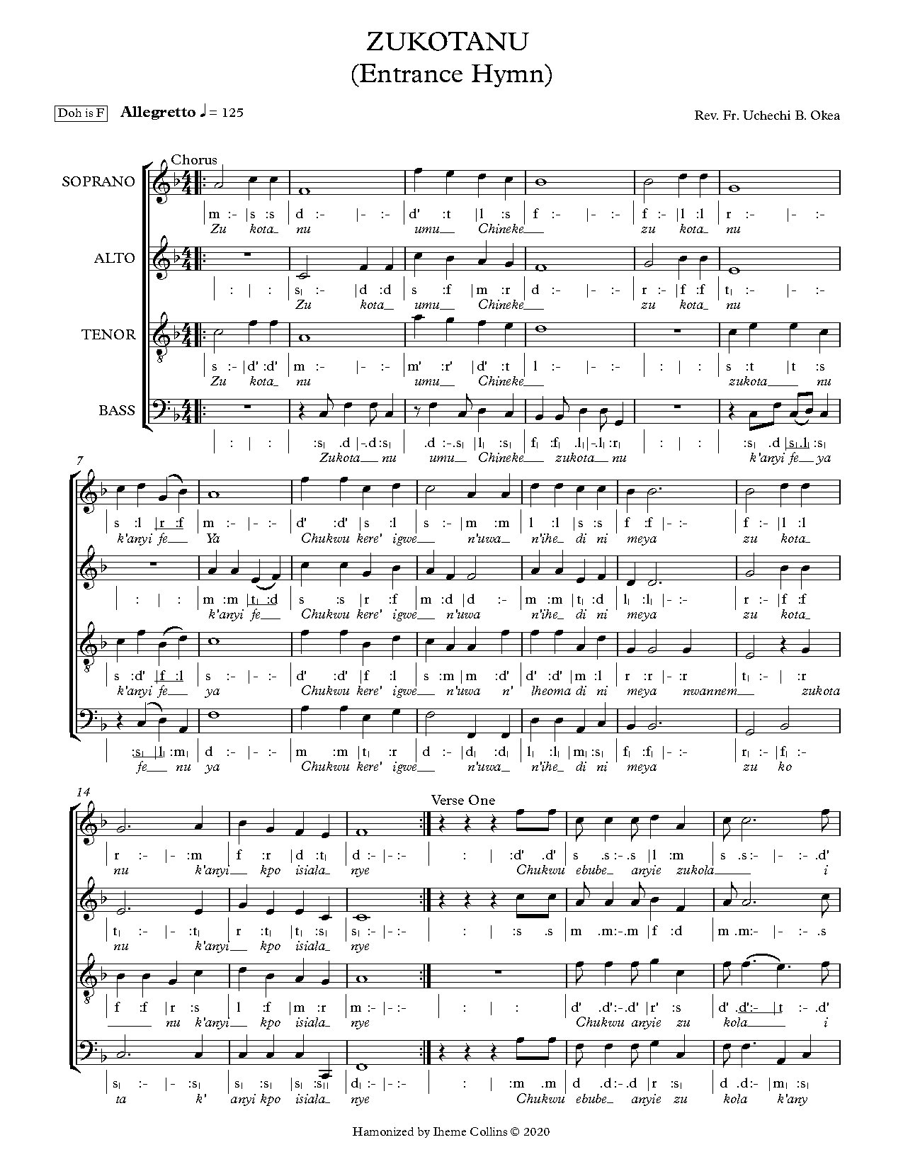 (Ent) Zukotanu - Fr. Uchechi - Download Choir Script PDF