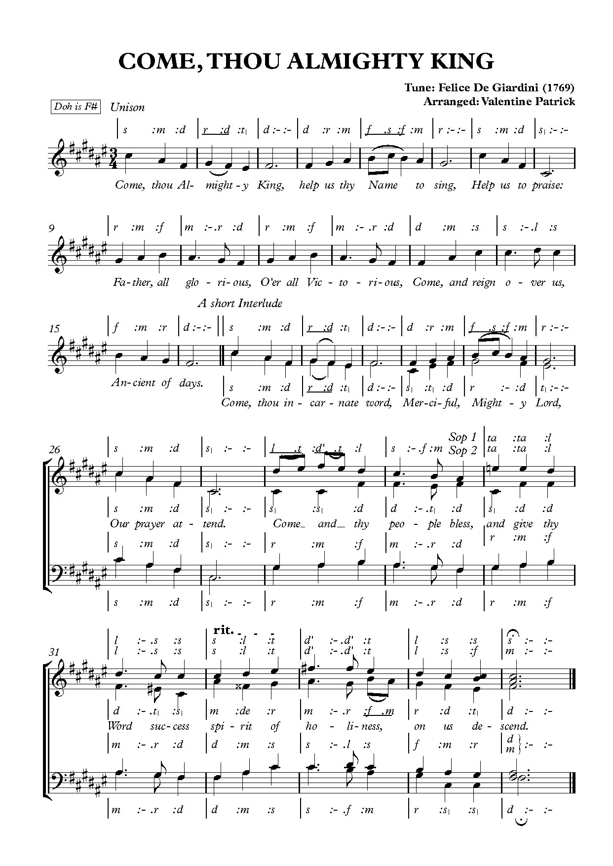 (Ent) Come, Thou Almighty King - Arr. Val Patrick - Download Choir Script PDF
