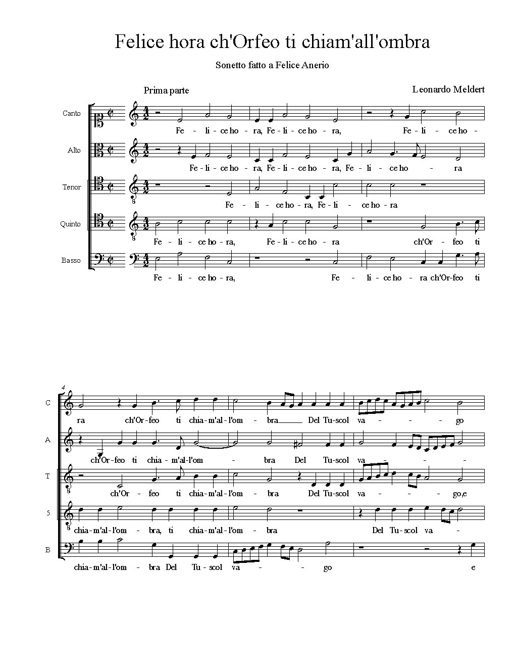 Felice hora ch'Orfeo ti chiam'all'ombra