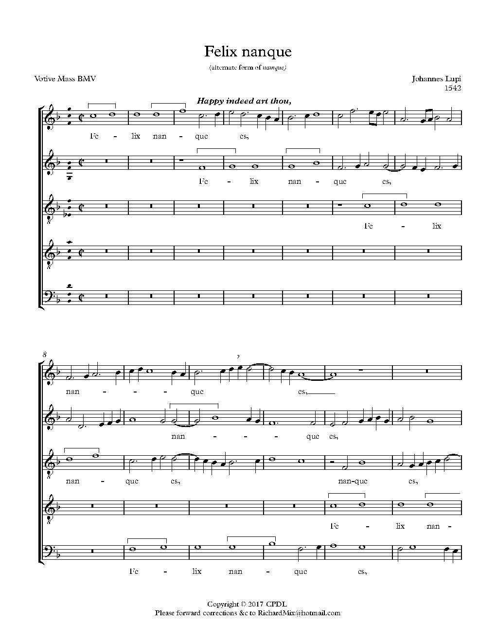 Felix namque es - Choir Script PDF Thumbnail