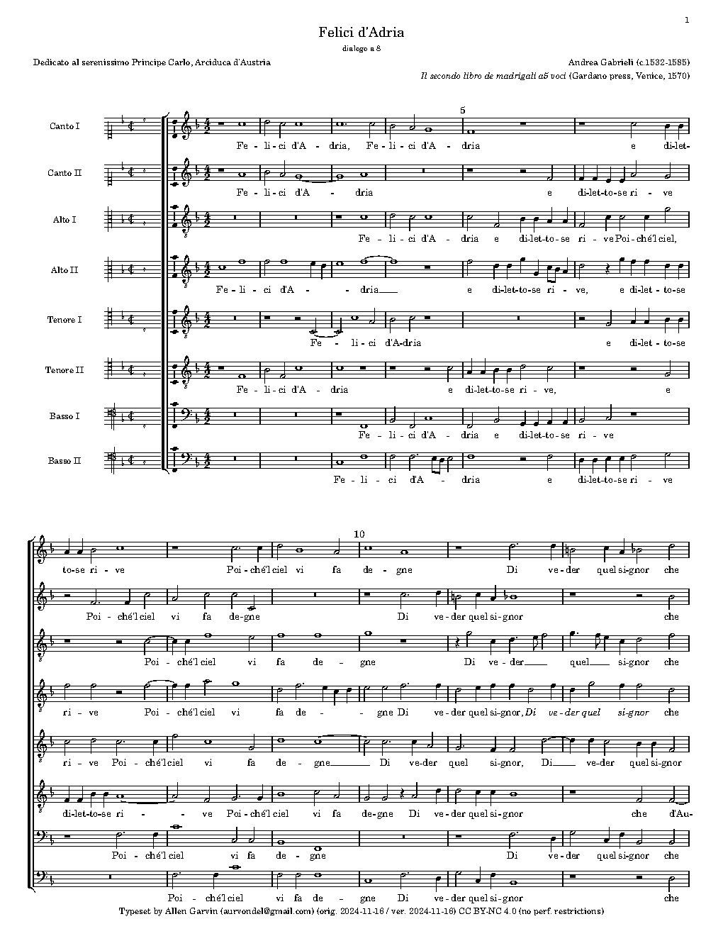 Felici d'Adria e dilettose rive - Choir Script PDF Thumbnail