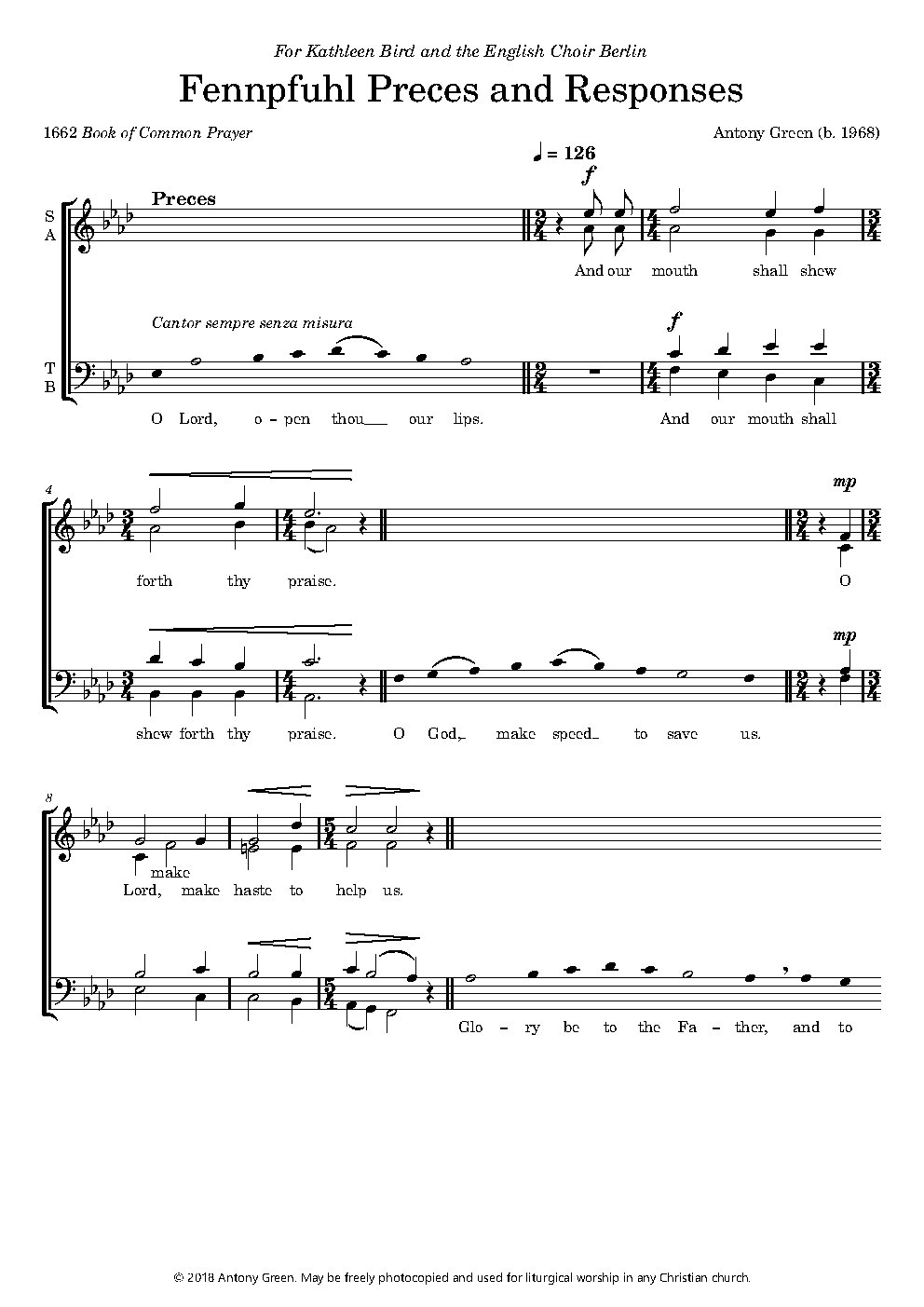 Fennpfuhl Preces and Responses - Choir Script PDF Thumbnail