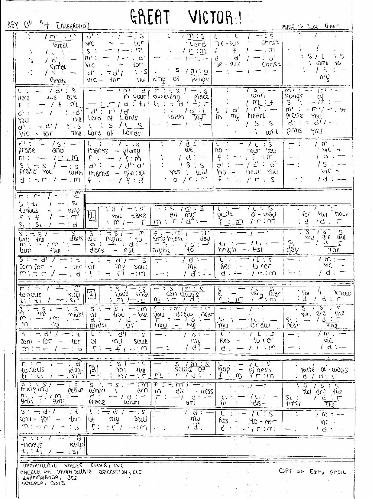 (Ent) Great Victor - Jude Nnam - Download Choir Script PDF